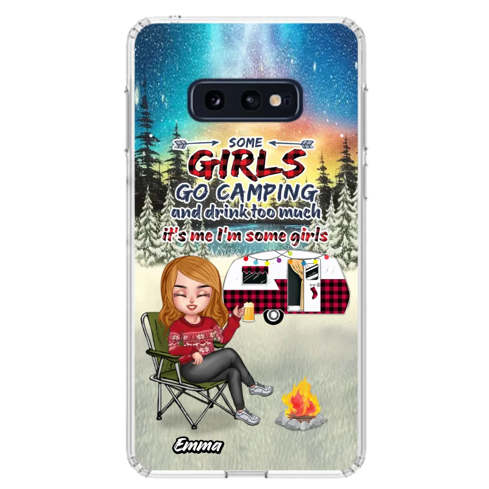 Personalized Xmas Camping Girl Phone Case - Christmas Gift For Camping Lover - Up to 3 Dogs - Some Girls Go Camping And Drink Too Much - iPhone And Samsung