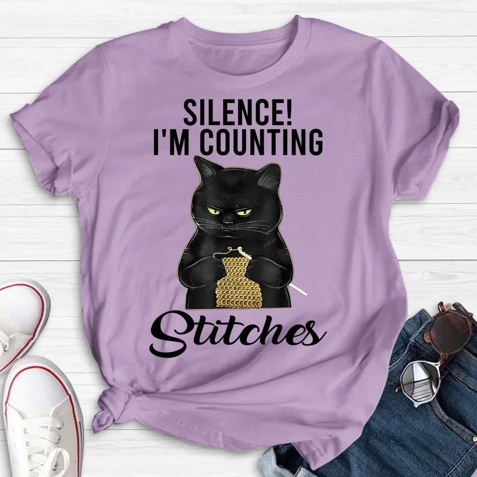 Personalized Cat T-shirt/Long Sleeve/Sweatshirt/Hoodie - Gift Idea For Knitting Lover - Silence I'm Counting Stitches