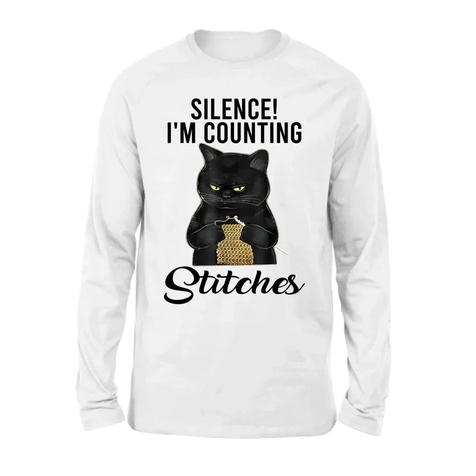 Personalized Cat T-shirt/Long Sleeve/Sweatshirt/Hoodie - Gift Idea For Knitting Lover - Silence I'm Counting Stitches
