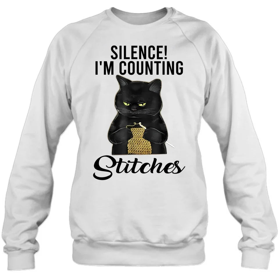 Personalized Cat T-shirt/Long Sleeve/Sweatshirt/Hoodie - Gift Idea For Knitting Lover - Silence I'm Counting Stitches