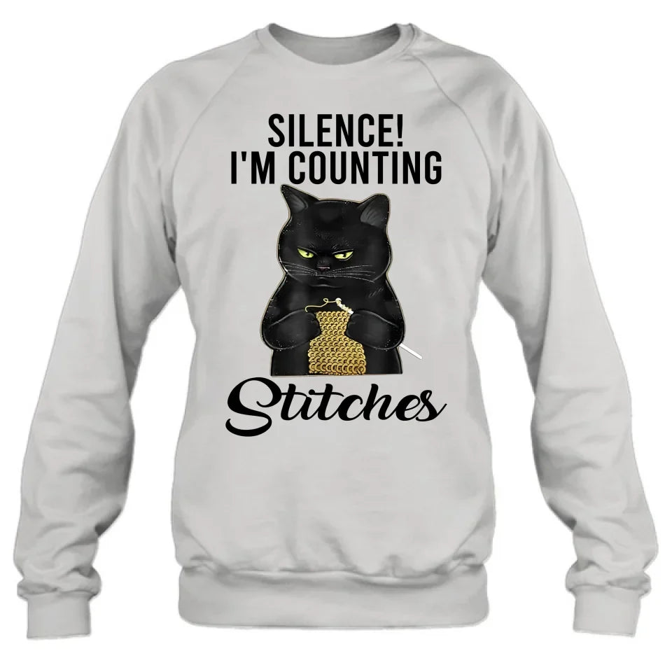 Personalized Cat T-shirt/Long Sleeve/Sweatshirt/Hoodie - Gift Idea For Knitting Lover - Silence I'm Counting Stitches