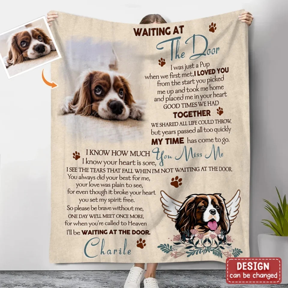 Personalized Memorial Quilt/Fleece Throw Blanket - Memorial Gift Idea For Dog Lover - Waiting At The Door