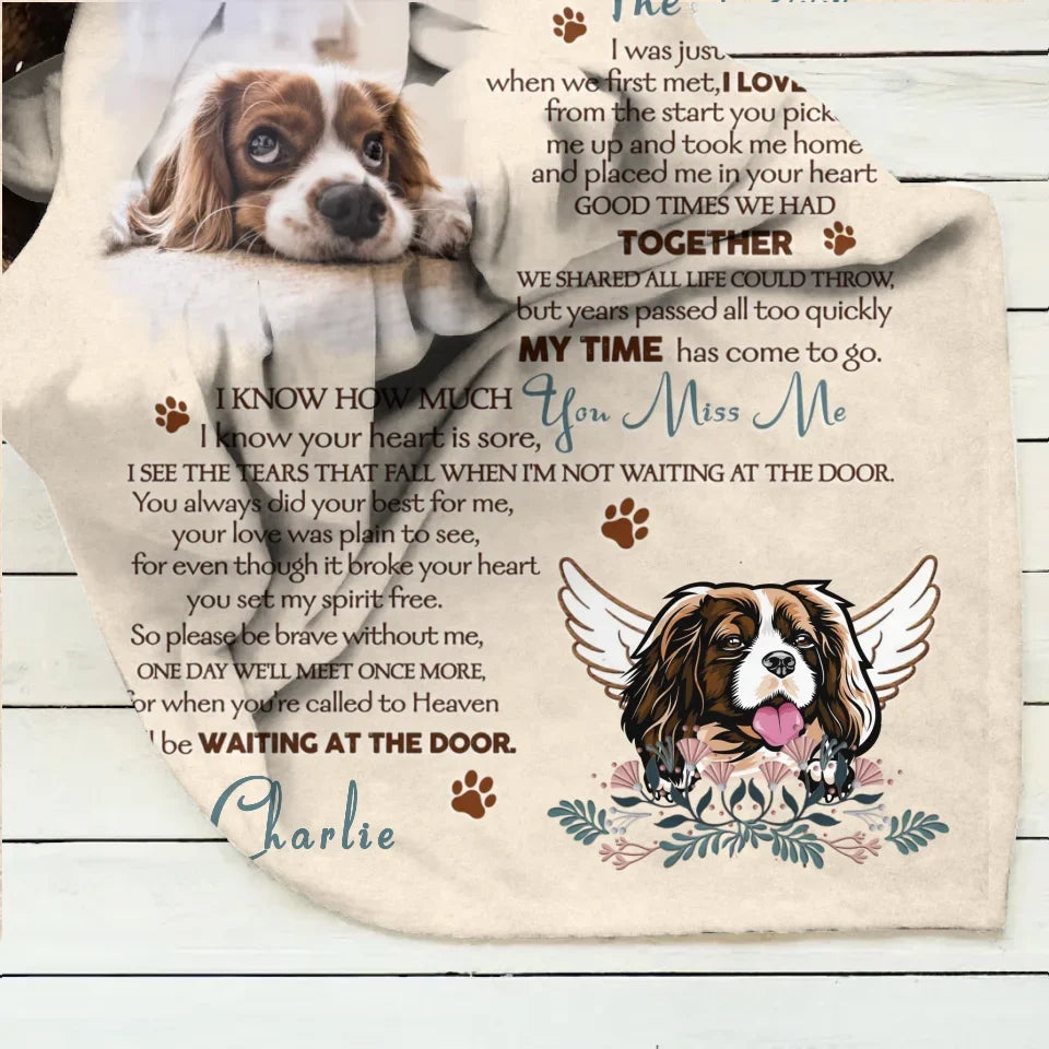 Personalized Memorial Quilt/Fleece Throw Blanket - Memorial Gift Idea For Dog Lover - Waiting At The Door