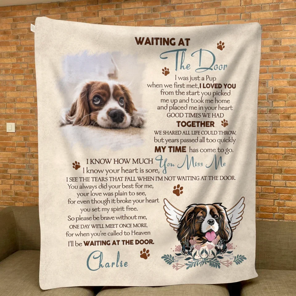 Personalized Memorial Quilt/Fleece Throw Blanket - Memorial Gift Idea For Dog Lover - Waiting At The Door