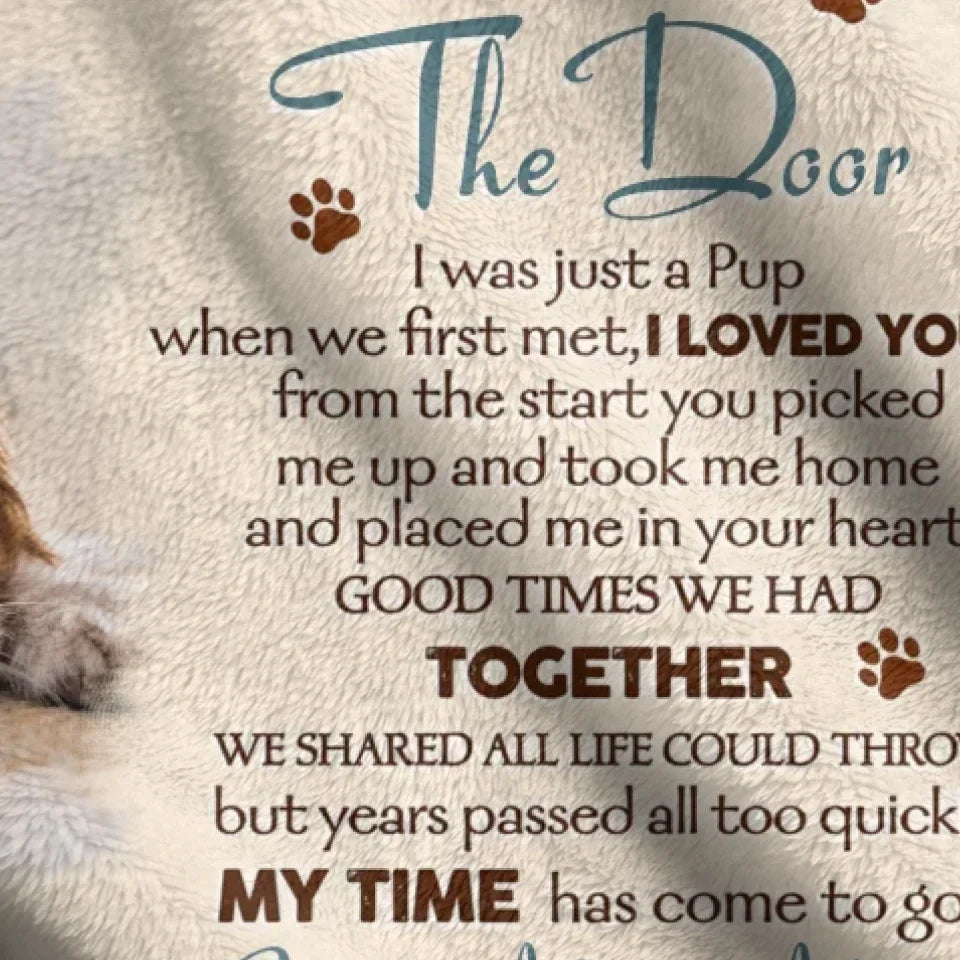 Personalized Memorial Quilt/Fleece Throw Blanket - Memorial Gift Idea For Dog Lover - Waiting At The Door