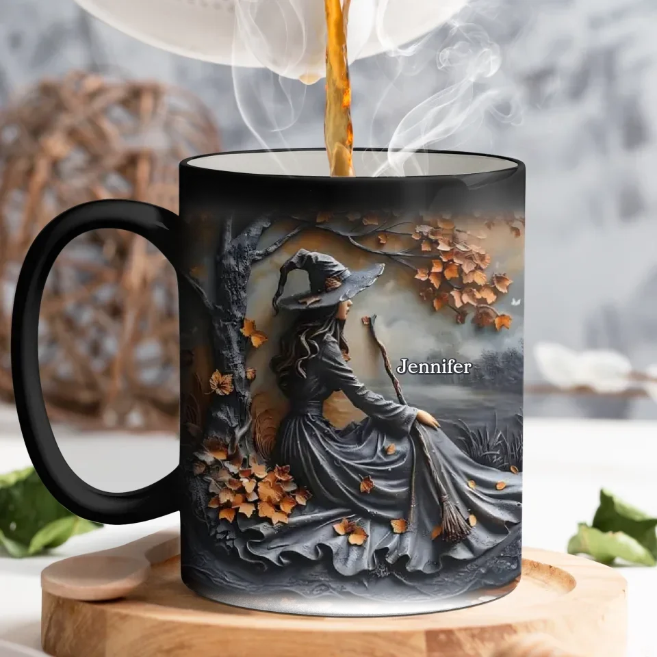 Personalized Witch Broom Coffee Mug - Halloween/Birthday Gift Idea For Yourself, Women, Witch Lovers