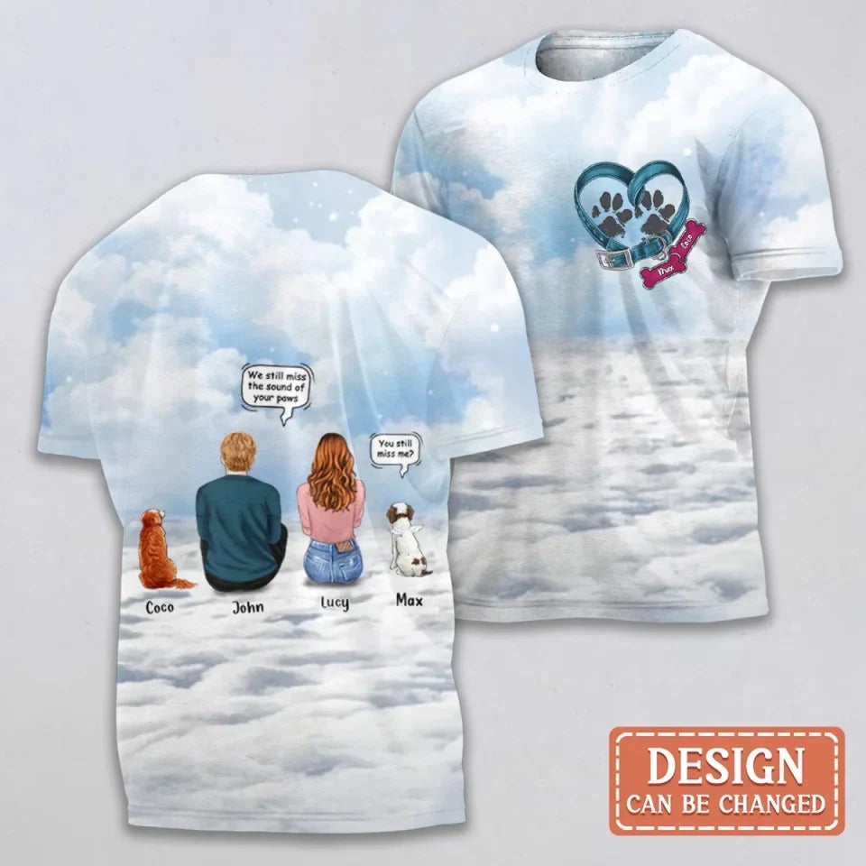 Personalized Memorial Pets AOP T-shirt - Couple/Adult With Up to 3 Pets - Memorial Gift For Dog/Cat Lover