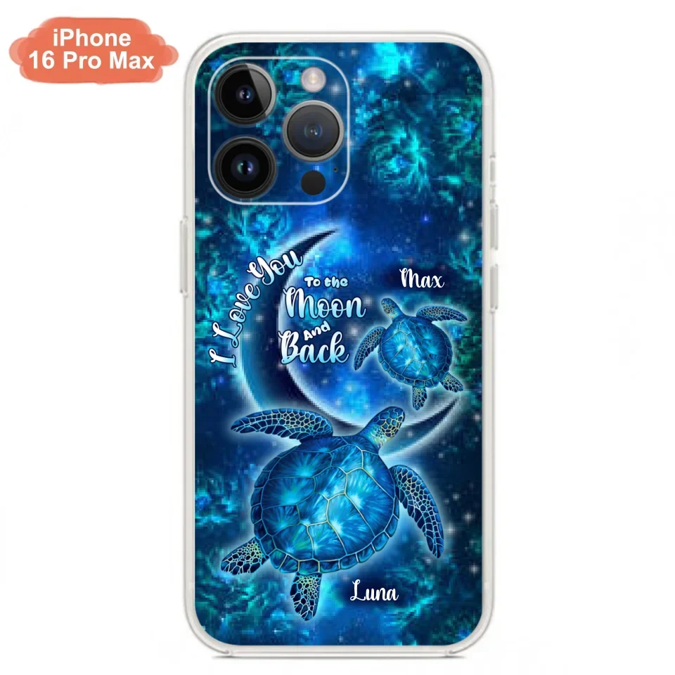 Custom Personalized Turtle Phone Case For Iphone and Samsung - Up to 6 Turtles - I Love You To The Moon And Back - IUNAG8