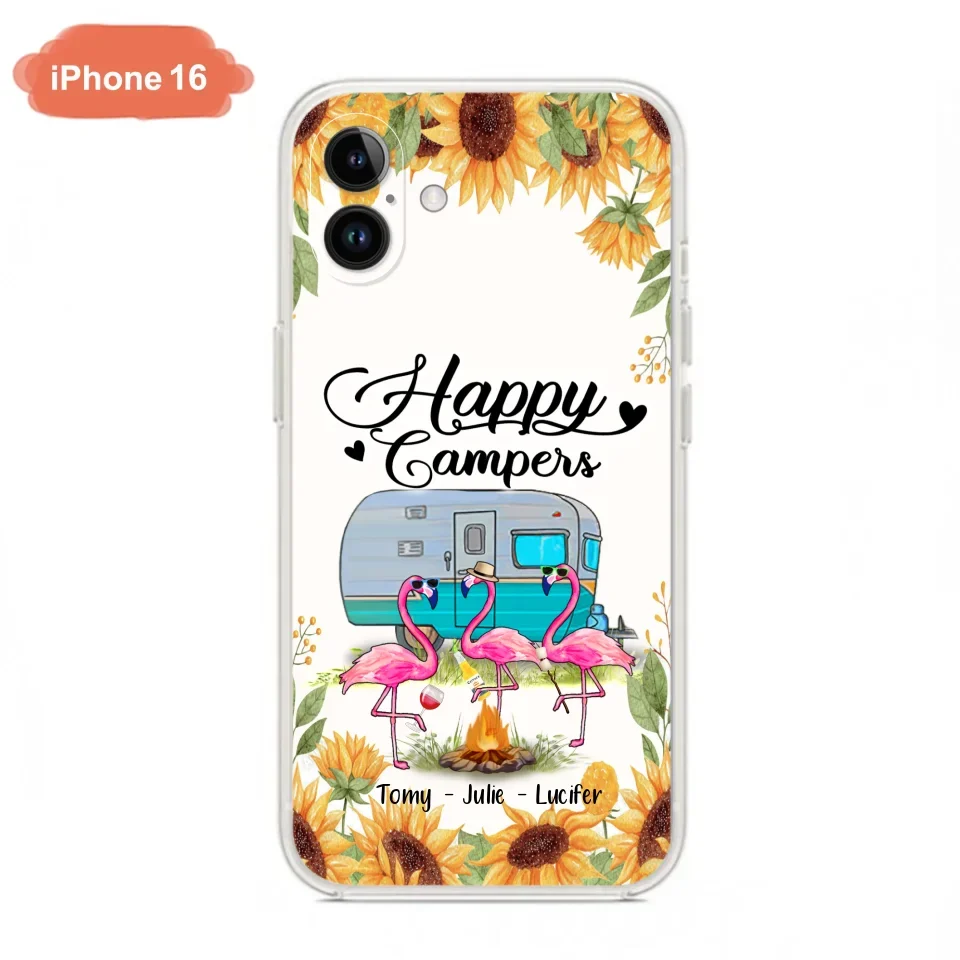 Custom Personalized Camping Flamingo Phone Case - Happy Campers - For iPhone And Samsung Phone Case - JLDWNZ