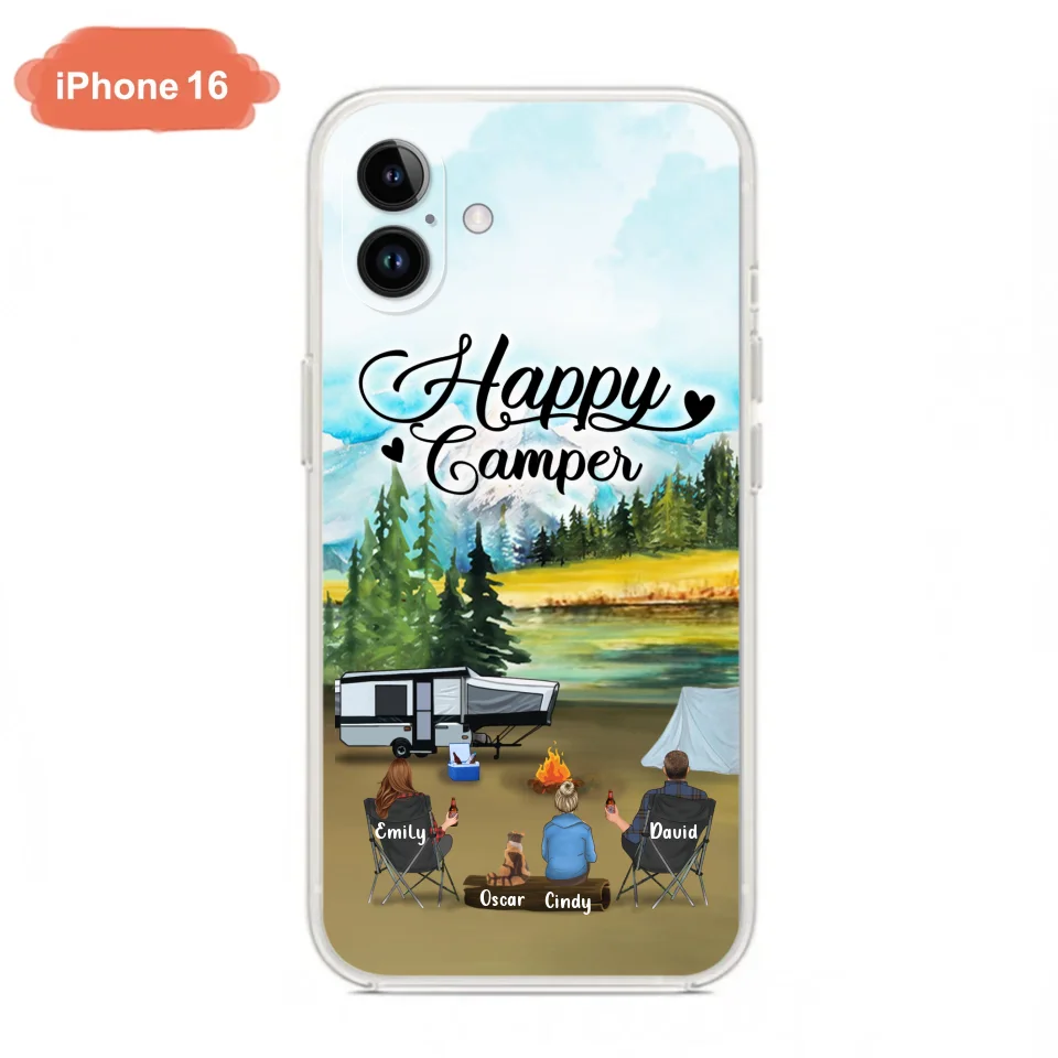 Custom Personalized Camping Phone Case - Parents With 1 Kid And 1 Pet - Best Gift For Family - Happy Camper - Case For iPhone And Samsung