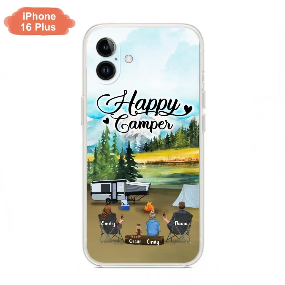 Custom Personalized Camping Phone Case - Parents With 1 Kid And 1 Pet - Best Gift For Family - Happy Camper - Case For iPhone And Samsung