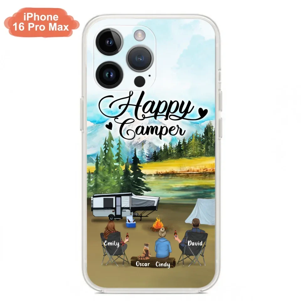Custom Personalized Camping Phone Case - Parents With 1 Kid And 1 Pet - Best Gift For Family - Happy Camper - Case For iPhone And Samsung