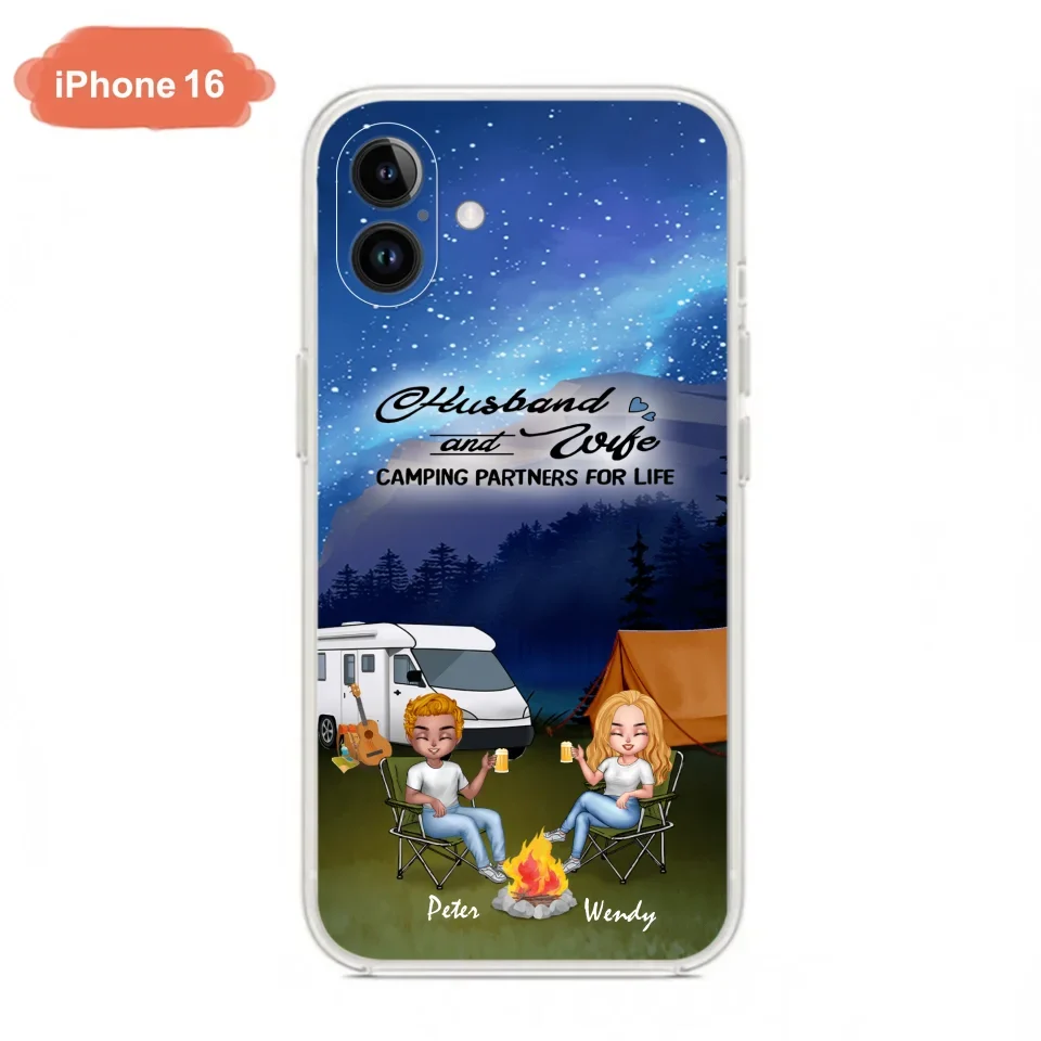 Custom Personalized Camping Night Chibi Phone Case - Couple With Upto 2 Dogs - Gift Idea For Camping Lover - Case For iPhone And Samsung