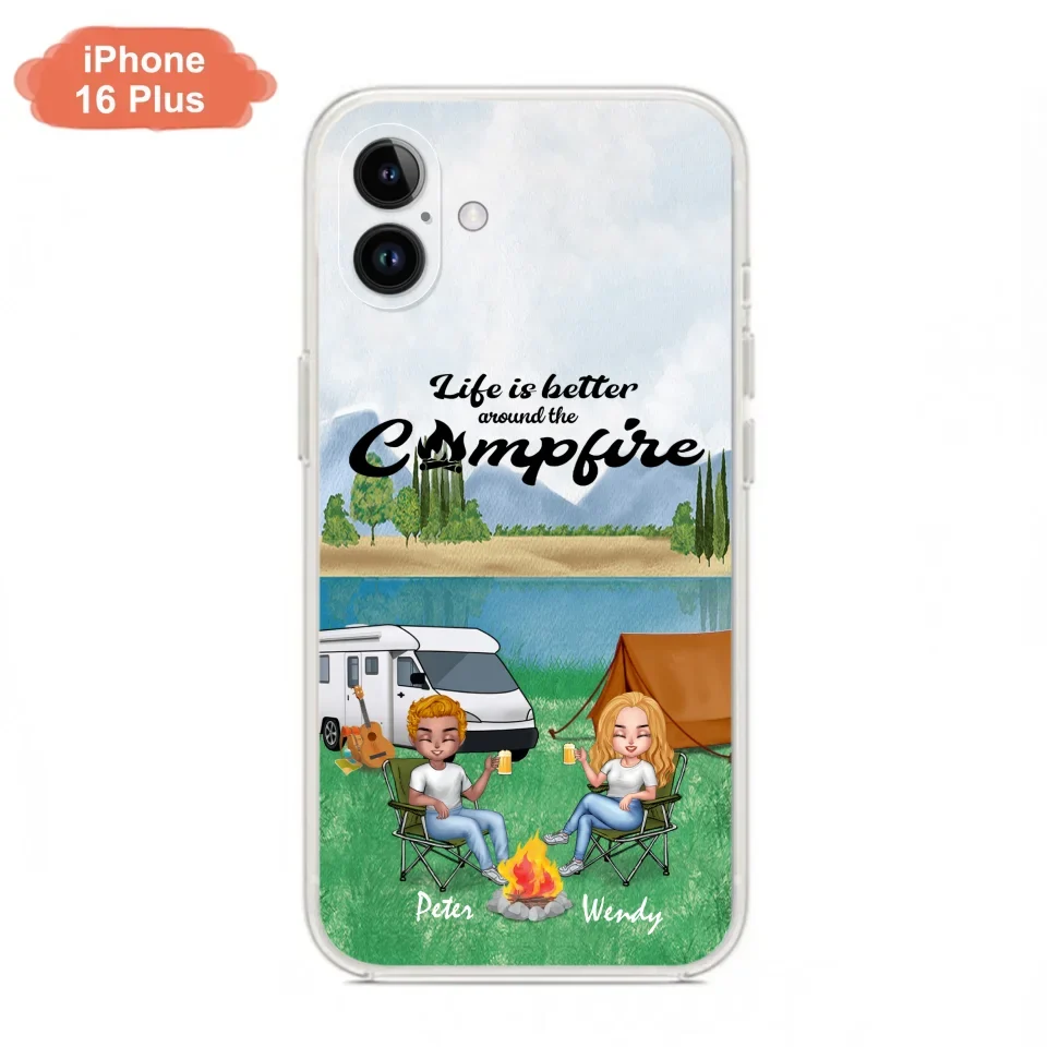 Custom Personalized Camping Chibi Phone Case - Couple With Upto 2 Dogs - Gift Idea For Camping Lover - Case For iPhone And Samsung