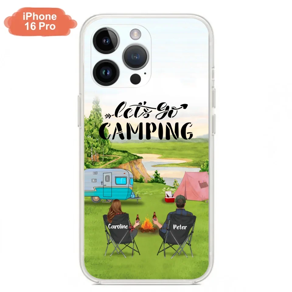 Custom Personalized Camping Phone Case - Couple With Upto 3 Kids And 4 Pets - Gift Idea For Camping Lover - Let's Go Camping - Case For iPhone And Samsung