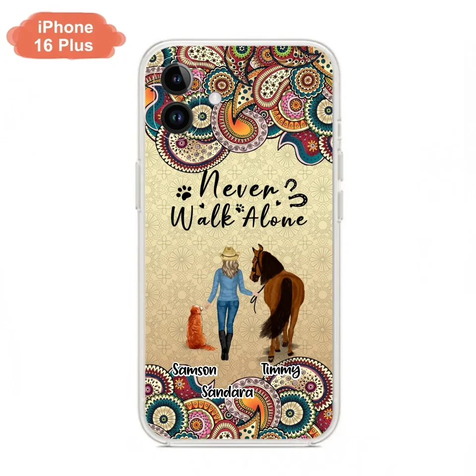 Custom Personalized Horse And Dog Phone Case - Upto 2 Dogs - Gift Idea For Horse/Dog Lovers - Never Walk Alone - Case For iPhone/Samsung