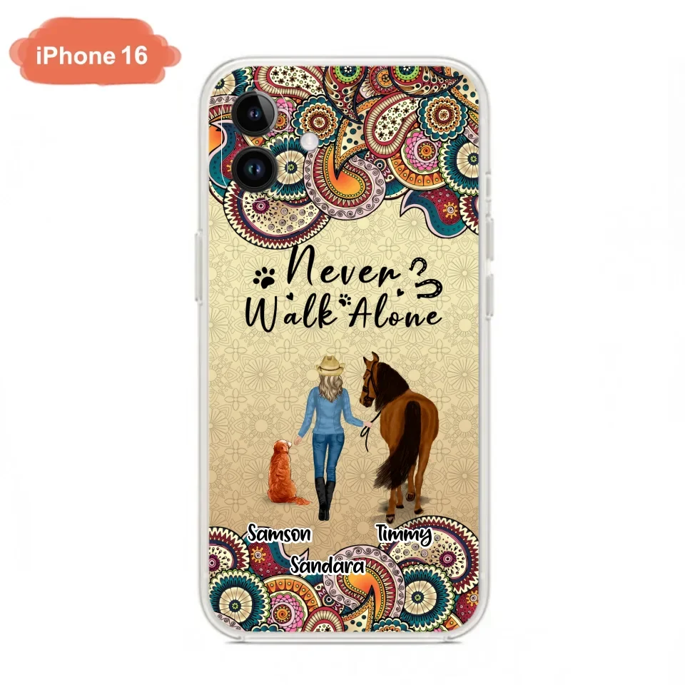 Custom Personalized Horse And Dog Phone Case - Upto 2 Dogs - Gift Idea For Horse/Dog Lovers - Never Walk Alone - Case For iPhone/Samsung