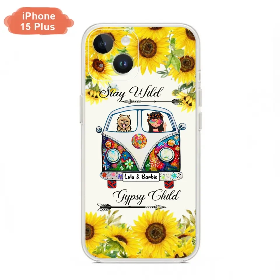 Personalized Hippie Girl Phone Case - Girl with up to 3 Pets - Phone case for iPhone, Samsung and Xiaomi