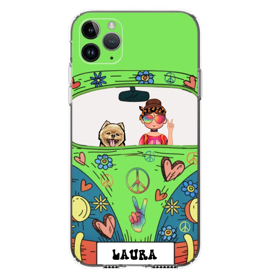Personalized Hippie Girl Phone Case - Girl with up to 3 Pets - Case for iPhone, Samsung and Xiaomi