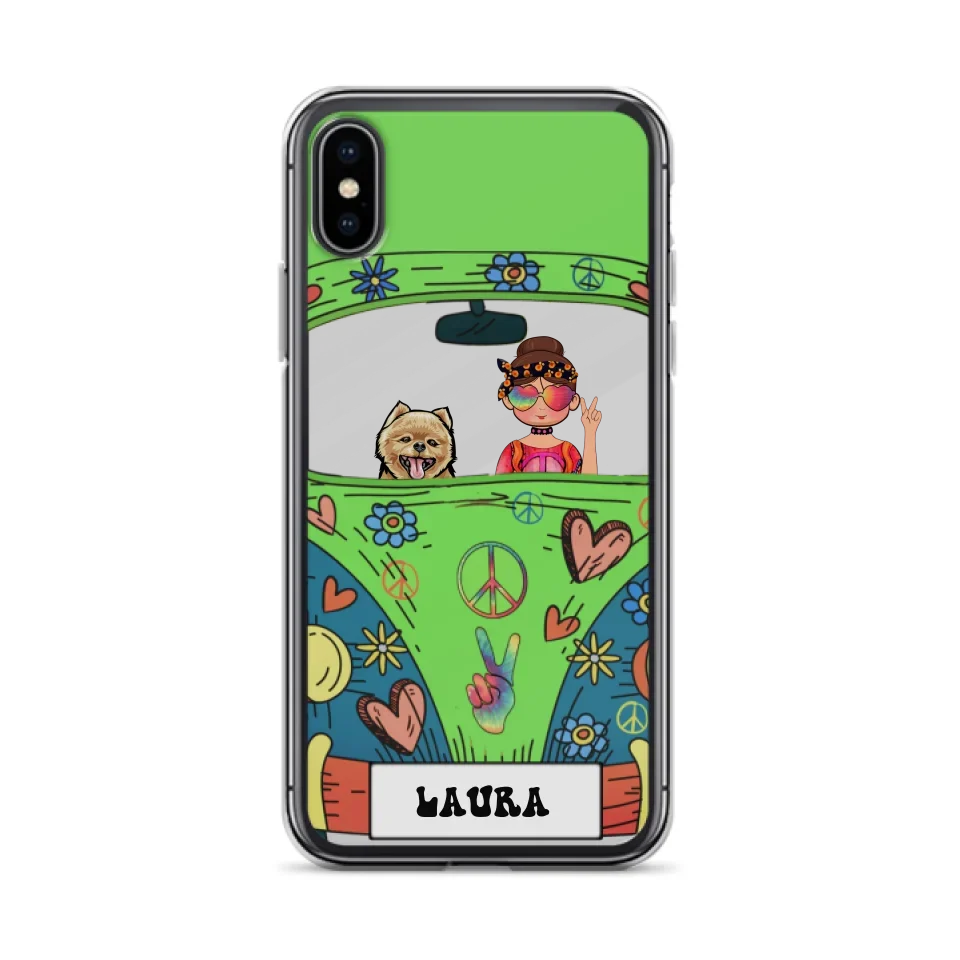 Personalized Hippie Girl Phone Case - Girl with up to 3 Pets - Case for iPhone, Samsung and Xiaomi
