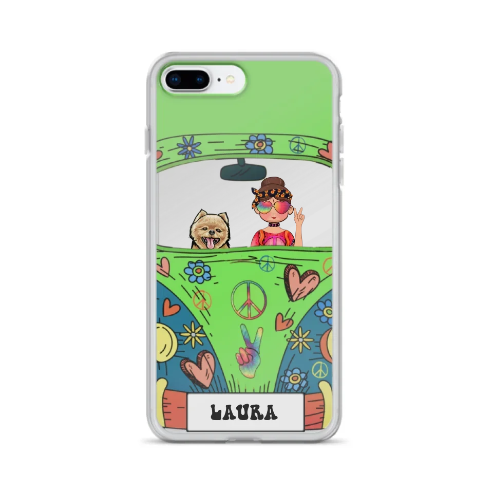 Personalized Hippie Girl Phone Case - Girl with up to 3 Pets - Case for iPhone, Samsung and Xiaomi