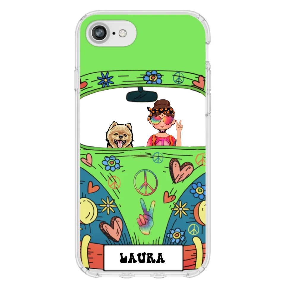 Personalized Hippie Girl Phone Case - Girl with up to 3 Pets - Case for iPhone, Samsung and Xiaomi