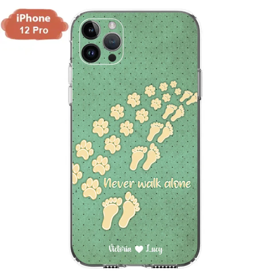 Personalized Dogs's Paws Phone Case - Best Gift Idea For Dog Lovers With Up to 3 Dogs's Paws - Never Walk ALone - Case For iPhone, Samsung And Xiaomi