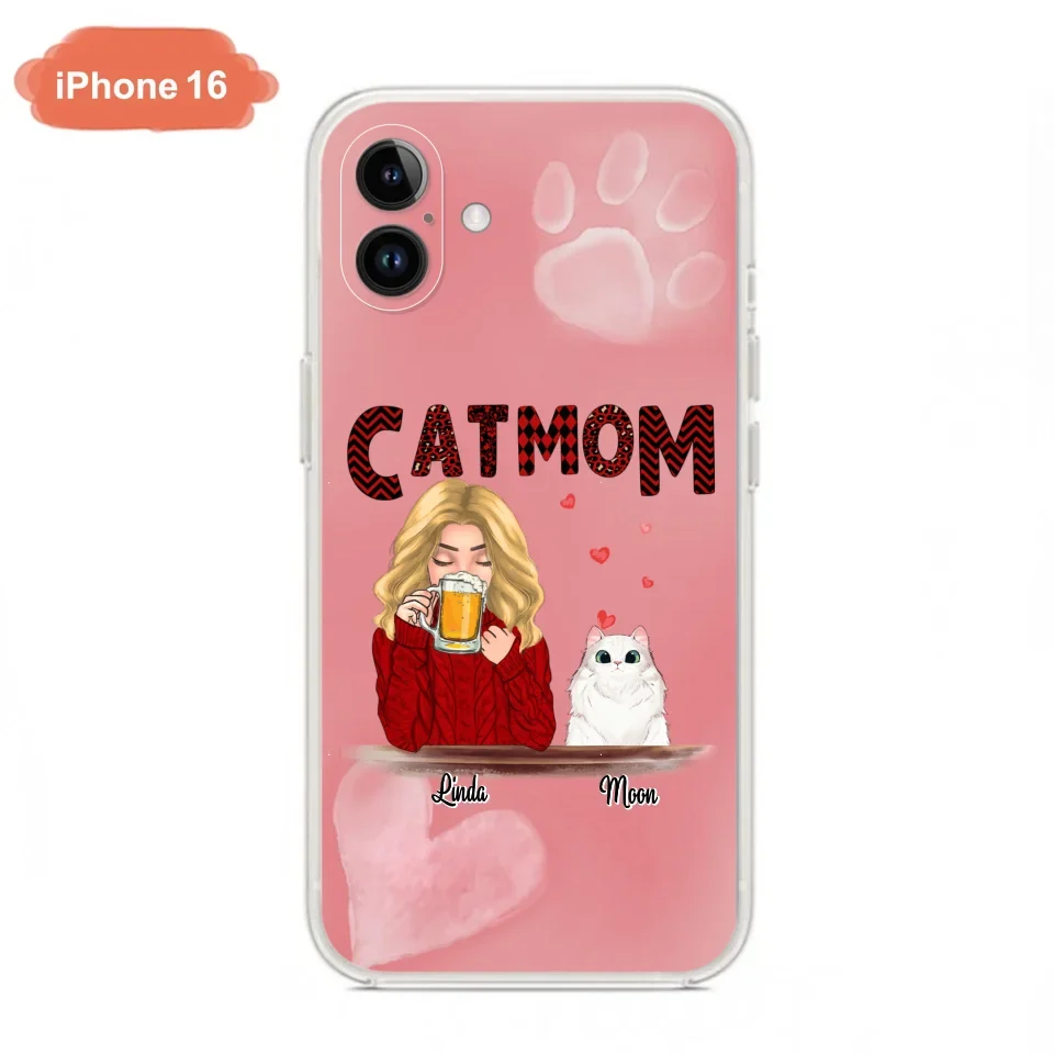 Custom Personalized Pet Mom Phone Case - Pet Mom With Beer And Upto 4 Pets - Case For iPhone, Samsung and Xiaomi