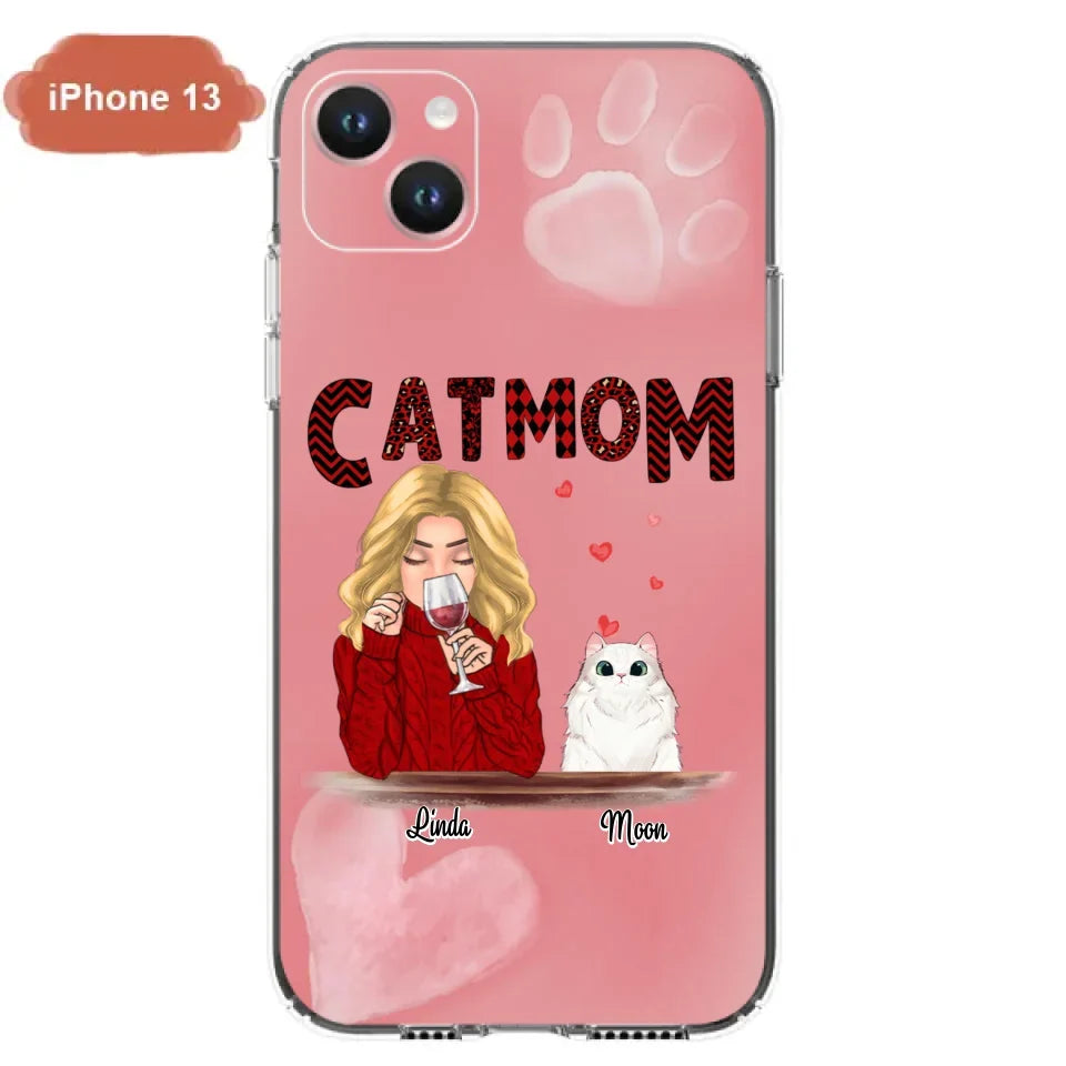 Custom Personalized Pet Mom Phone Case - Pet Mom With Wine And Upto 4 Pets - Case For iPhone, Samsung and Xiaomi