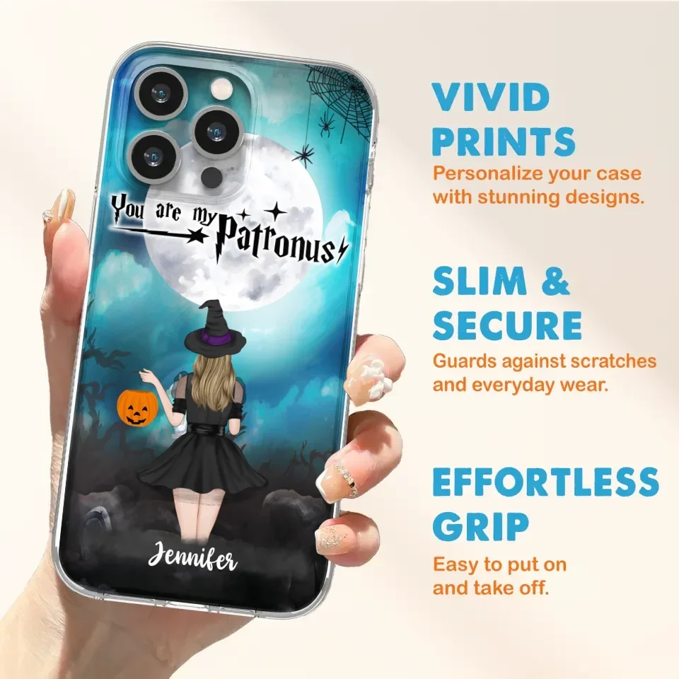 Custom Personalized Halloween Phone Case - Up to 3 Girls and 2 Cats - You Are My Patronus - Wiccan Decor/Pagan Decor