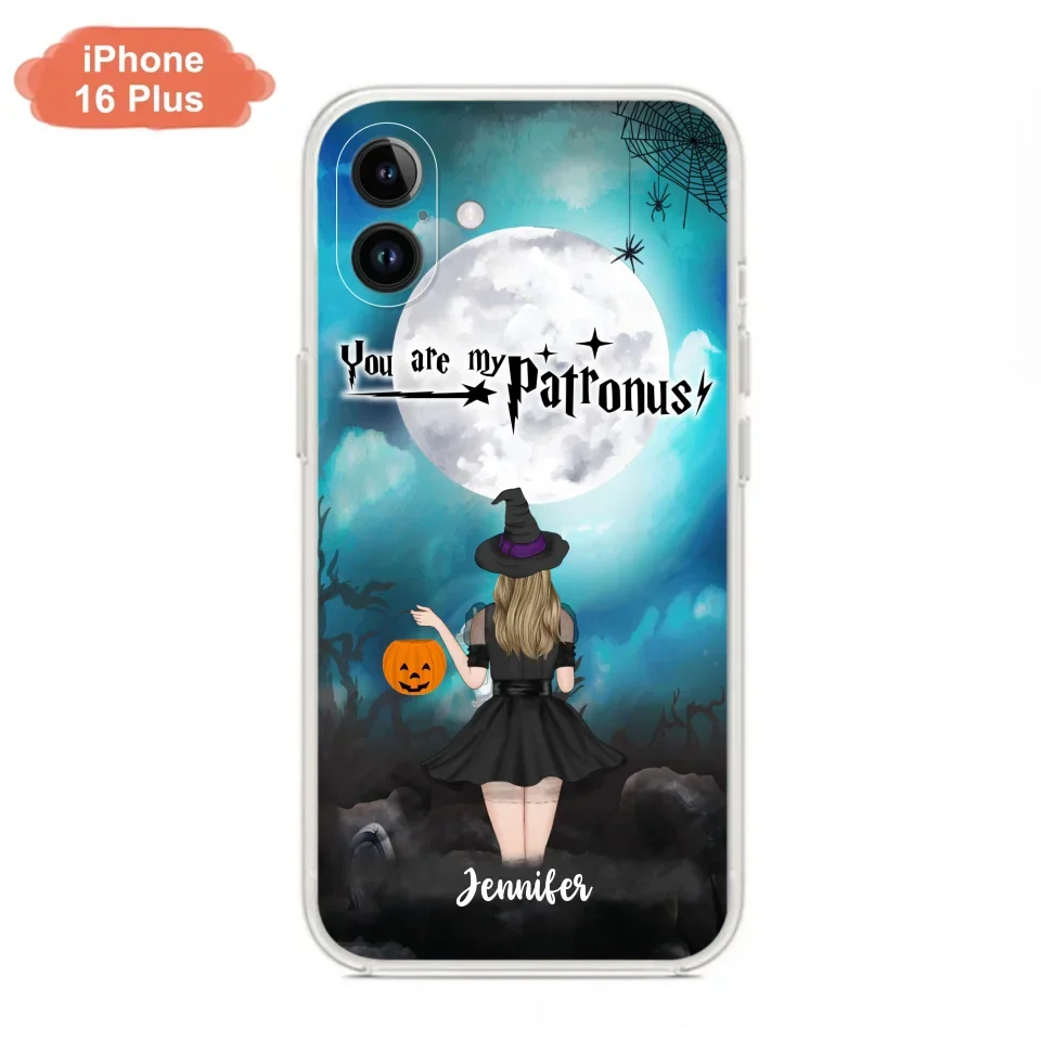 Custom Personalized Halloween Phone Case - Up to 3 Girls and 2 Cats - You Are My Patronus - Wiccan Decor/Pagan Decor