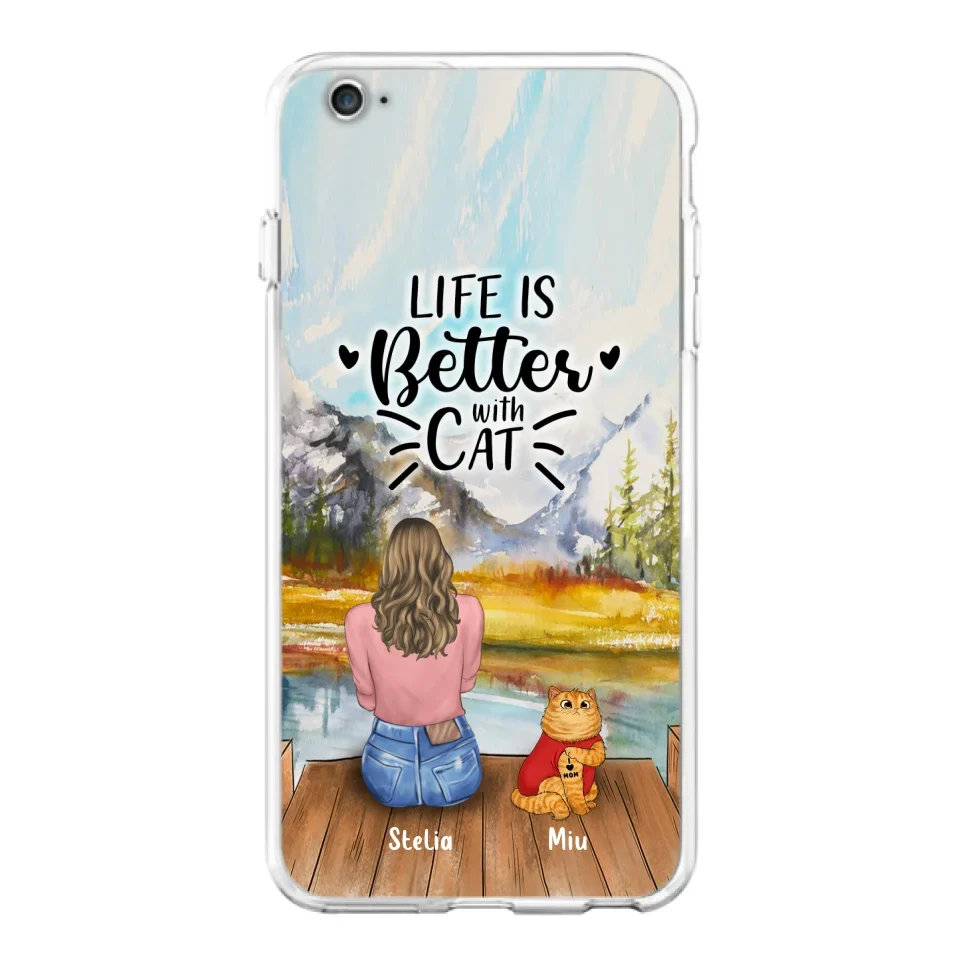 Personalized Cat Mom Phone Case - Gifts For Cat Lovers With Up to 3 Cats - Home Is Where The Paws Are - I Love Mom - Case For iPhone, Samsung And Xiaomi