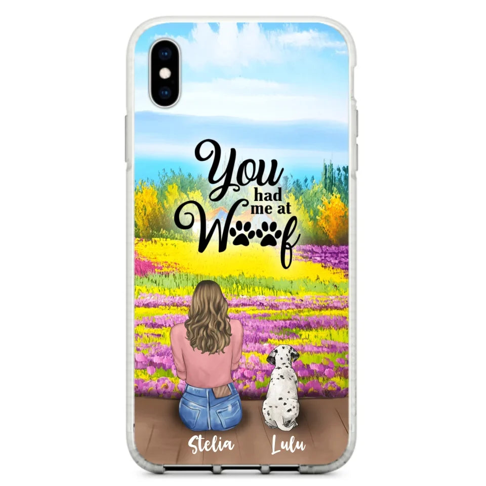 Custom Personalized Dog Mom With Flowers Background Phone Case - Gifts For Dog Lovers With Upto 4 Dogs - You Had Me At Woof - Case For iPhone, Samsung And Xiaomi - L4E2ZU