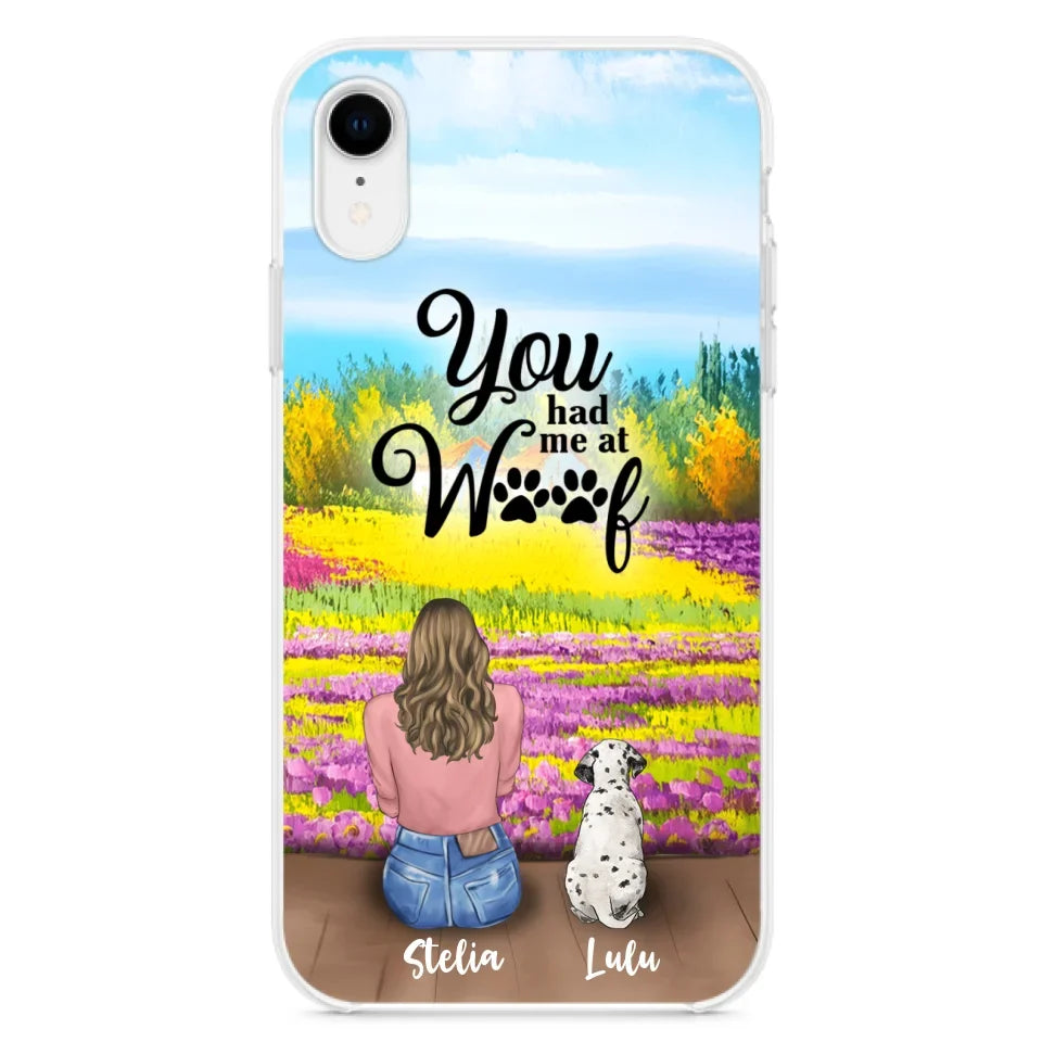 Custom Personalized Dog Mom With Flowers Background Phone Case - Gifts For Dog Lovers With Upto 4 Dogs - You Had Me At Woof - Case For iPhone, Samsung And Xiaomi - L4E2ZU