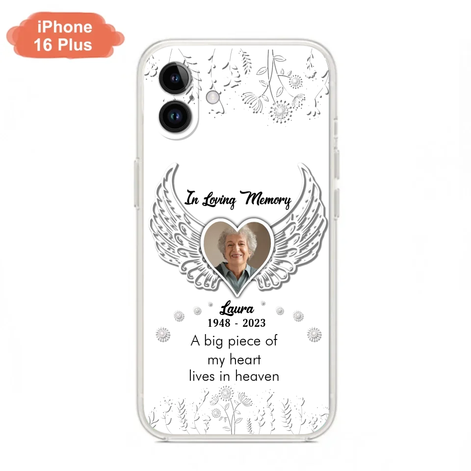 Personalized Memorial Phone Case - Upload Photo - Memorial Gift Idea For Family Member - A Big Piece Of My Heart Lives In Heaven - Case For iPhone/Samsung
