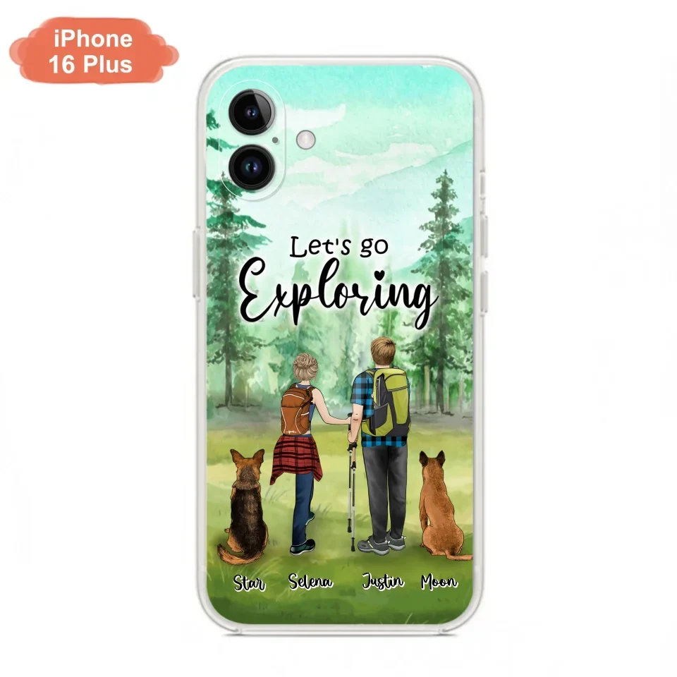 Custom Personalized Trekking Woods Couple With Dogs Phone Case - Couple With Upto 2 Pets - Case For iPhone and Samsung - 6CIAJ9