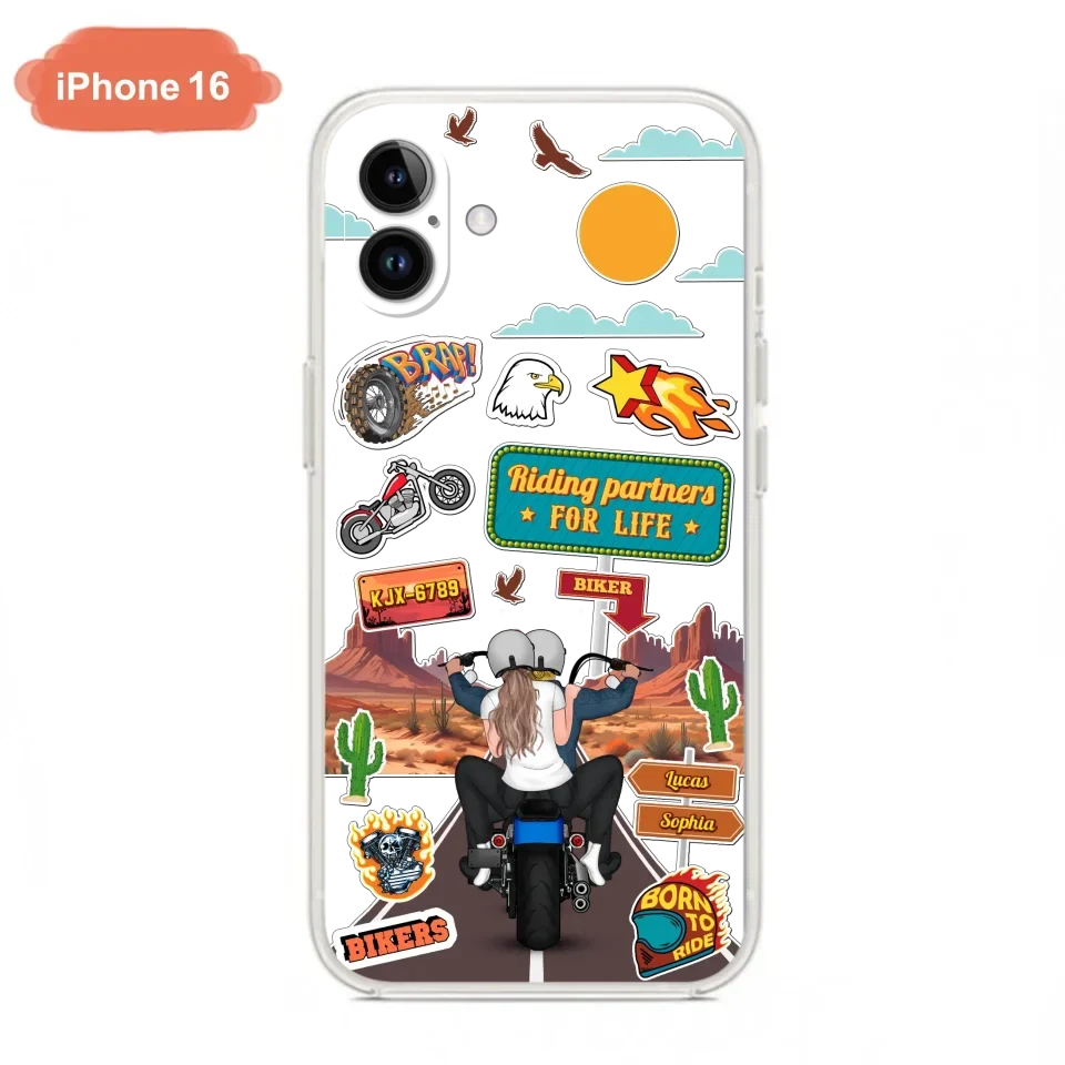 Custom Personalized Motorcycle Couple Phone Case - Gift Idea For Couple/ Husband & Wife/ Bikers - Transparent Phone Case For iPhone/Samsung