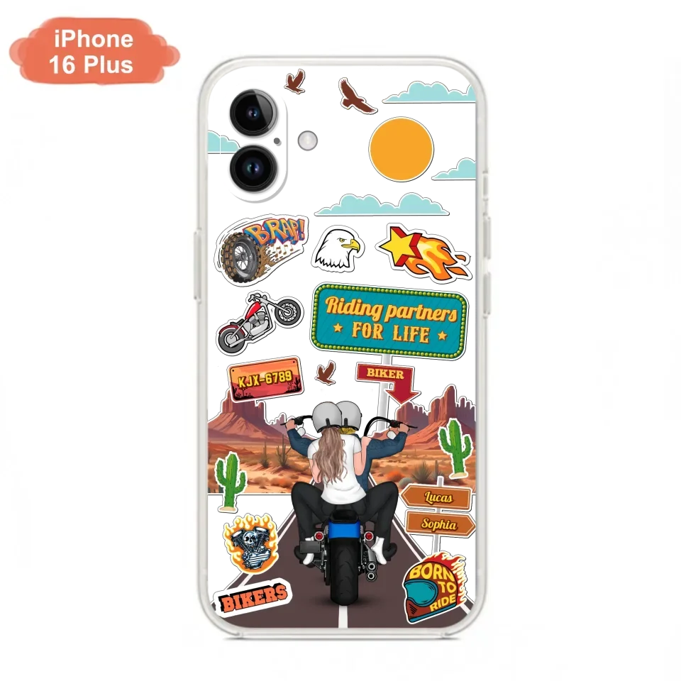 Custom Personalized Motorcycle Couple Phone Case - Gift Idea For Couple/ Husband & Wife/ Bikers - Transparent Phone Case For iPhone/Samsung