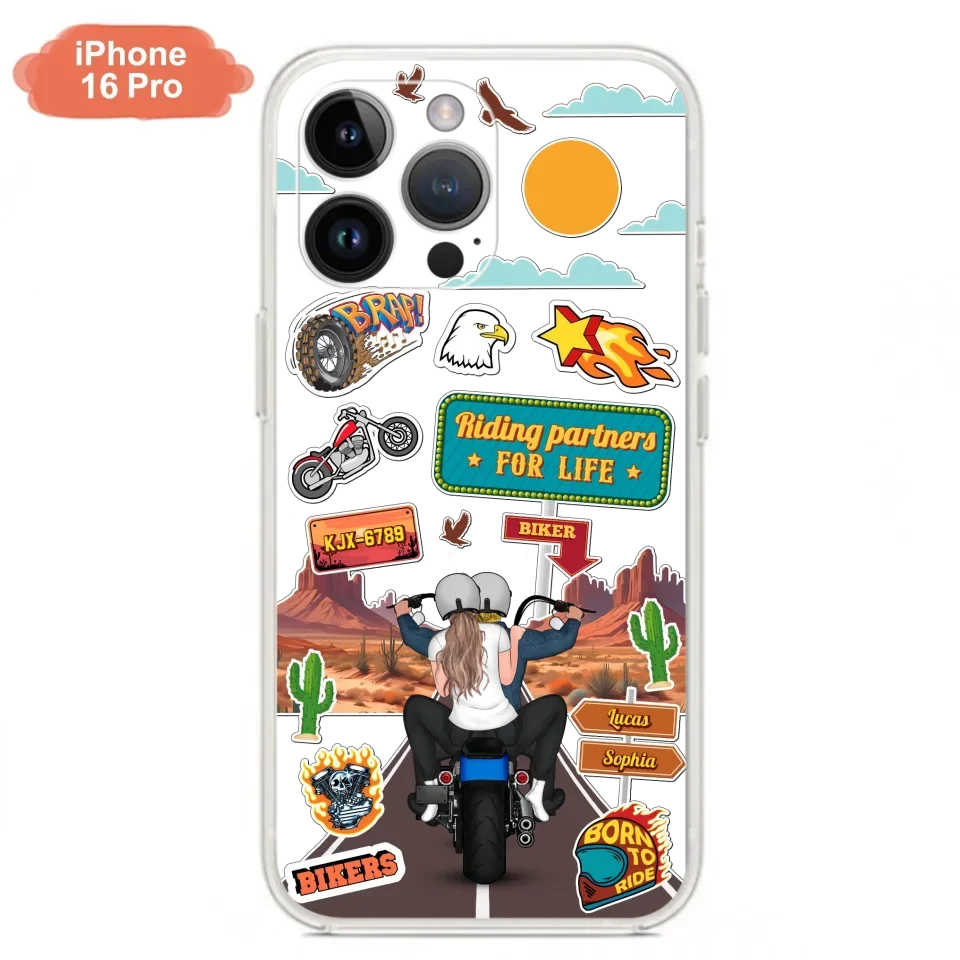 Custom Personalized Motorcycle Couple Phone Case - Gift Idea For Couple/ Husband & Wife/ Bikers - Transparent Phone Case For iPhone/Samsung