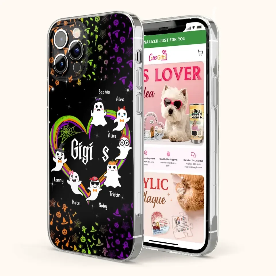 Custom Personalized Grandma & Grandkids Ghost Phone Case - Up to 7 Grandkids - Halloween Gift For Grandma - Case For iPhone And Samsung