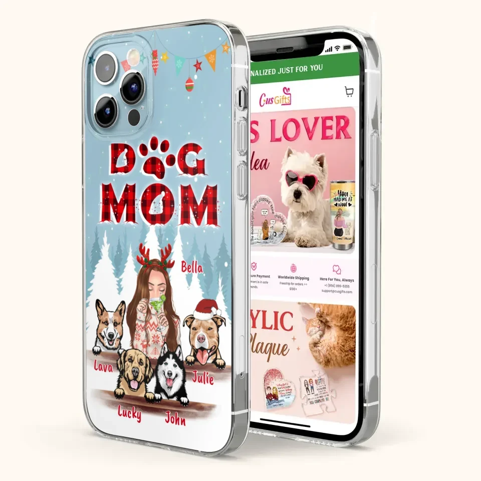 Custom Personalized Pet Mom Xmas Phone Case - Upto 4 Pets - Best Gift For Dog/Cat Lover - Case For Iphone/Samsung - 2T7CRT