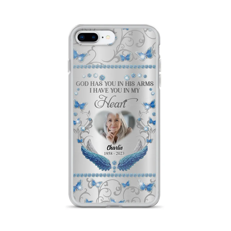 Custom Personalized Memorial Photo Phone Case - Memorial Gift Idea for Mother's Day/Father's Day - God Has You In His Arms I Have You In My Heart - Cases For iPhone/Samsung