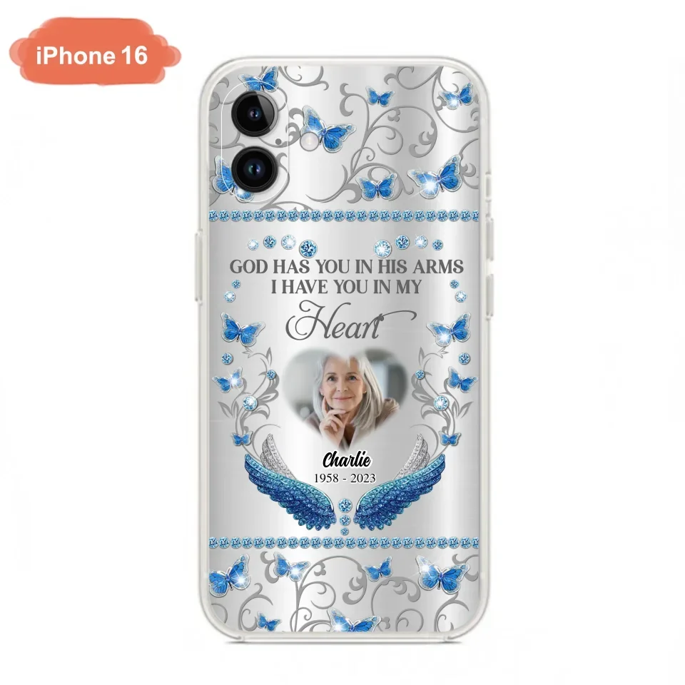 Custom Personalized Memorial Photo Phone Case - Memorial Gift Idea for Mother's Day/Father's Day - God Has You In His Arms I Have You In My Heart - Cases For iPhone/Samsung
