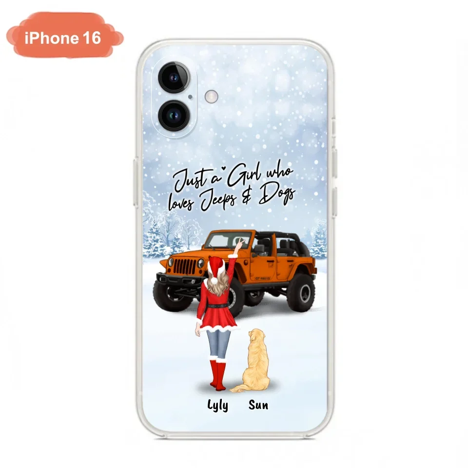 Custom Personalized Christmas Off-road Girl Phone Case - Girl With Upto 4 Pets - Christmas Gift For Dog/ Cat Lover - Just A Girl - Case For iPhone And Samsung