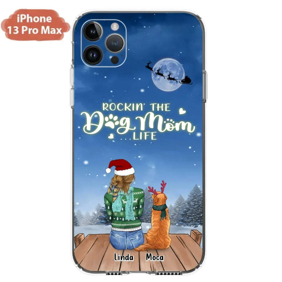 Personalized Christmas Dog Mom Phone Case - Up to 5 Dogs - Gift Idea For Dog Lover/Dog Mom - Rockin' The Dog Mom Life - Case For iPhone And Samsung