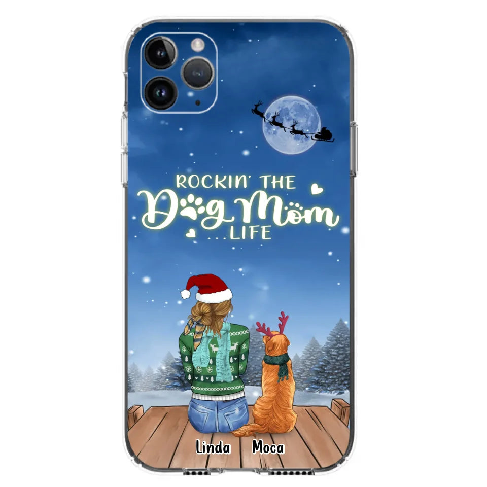 Personalized Christmas Dog Mom Phone Case - Up to 5 Dogs - Gift Idea For Dog Lover/Dog Mom - Rockin' The Dog Mom Life - Case For iPhone And Samsung