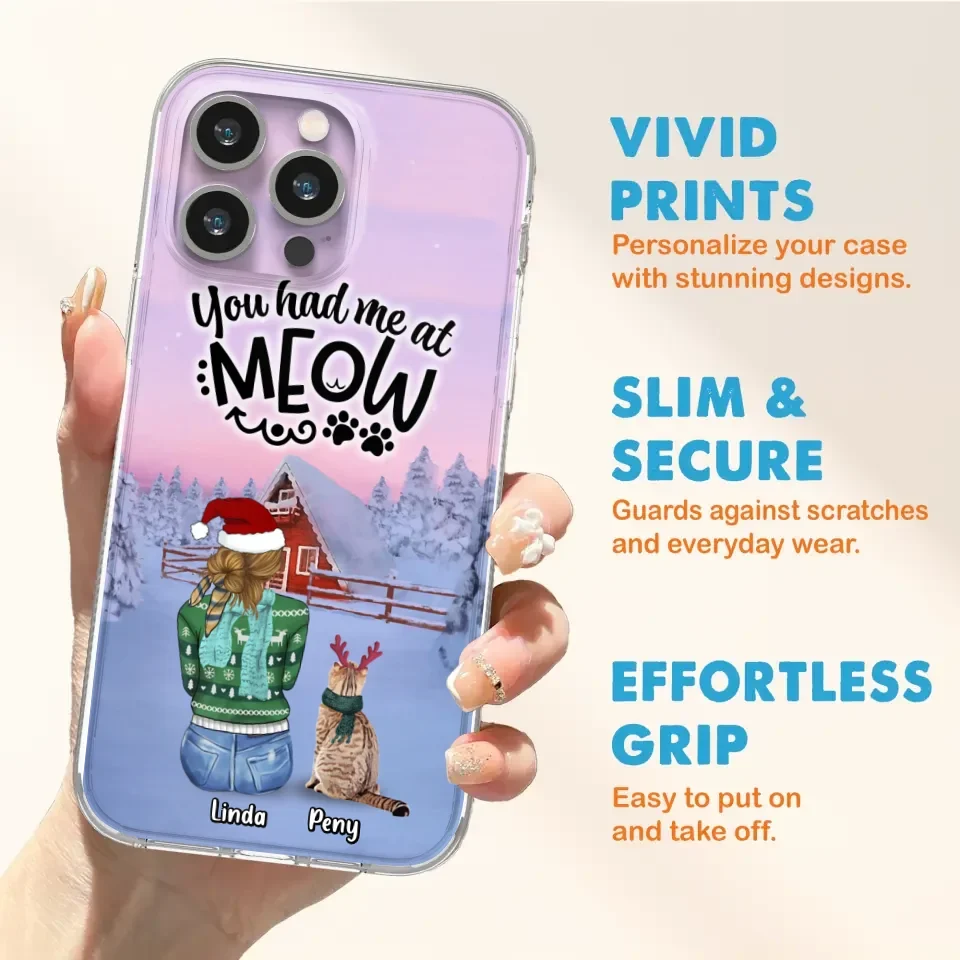Personalized Christmas Cat Mom Phone Case - Up to 5 Cats - Christmas Gift Idea For Cat Lover - You Had Me At Meow - Case For iPhone And Samsung