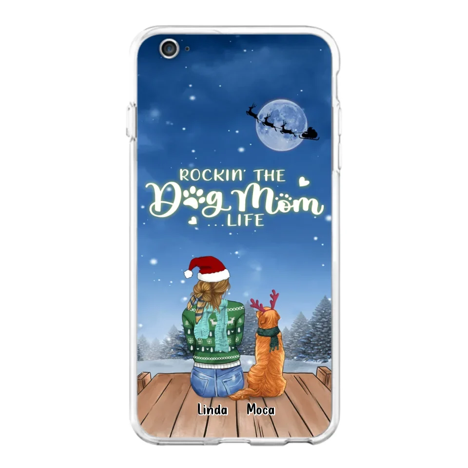 Personalized Christmas Dog Mom Phone Case - Up to 5 Dogs - Gift Idea For Dog Lover/Dog Mom - Rockin' The Dog Mom Life - Case For iPhone And Samsung