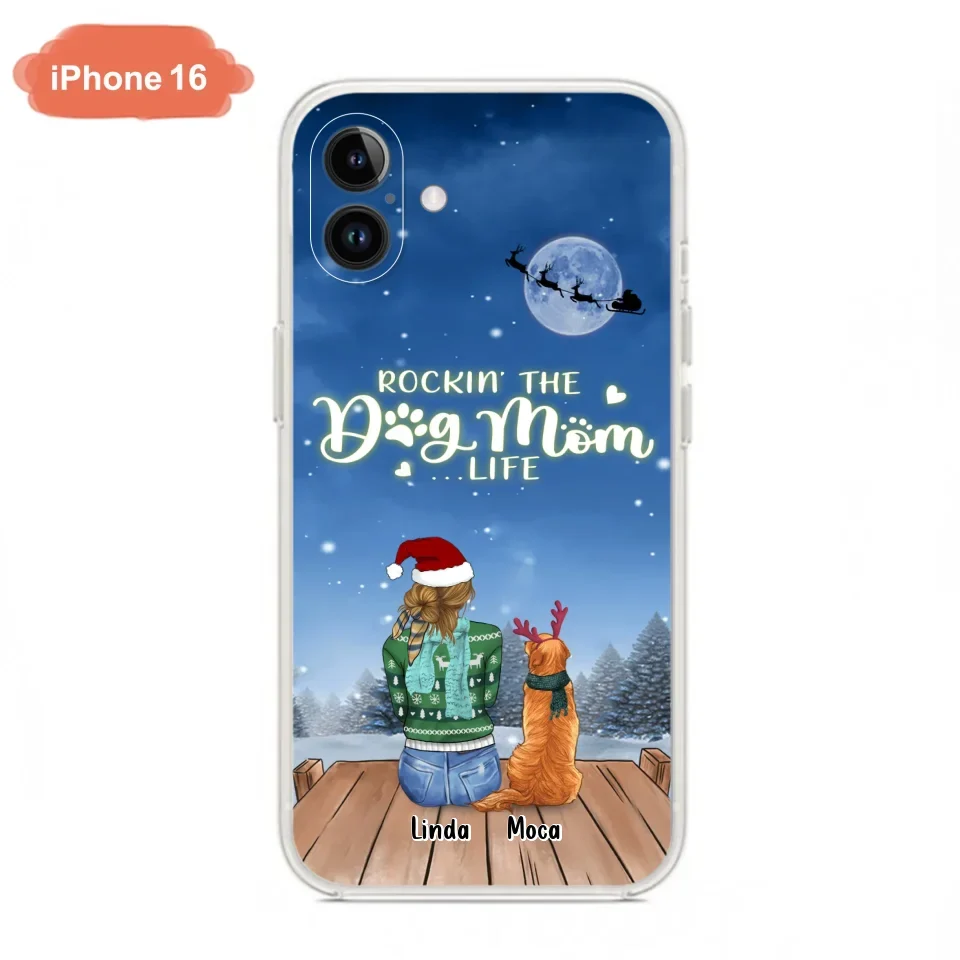 Personalized Christmas Dog Mom Phone Case - Up to 5 Dogs - Gift Idea For Dog Lover/Dog Mom - Rockin' The Dog Mom Life - Case For iPhone And Samsung