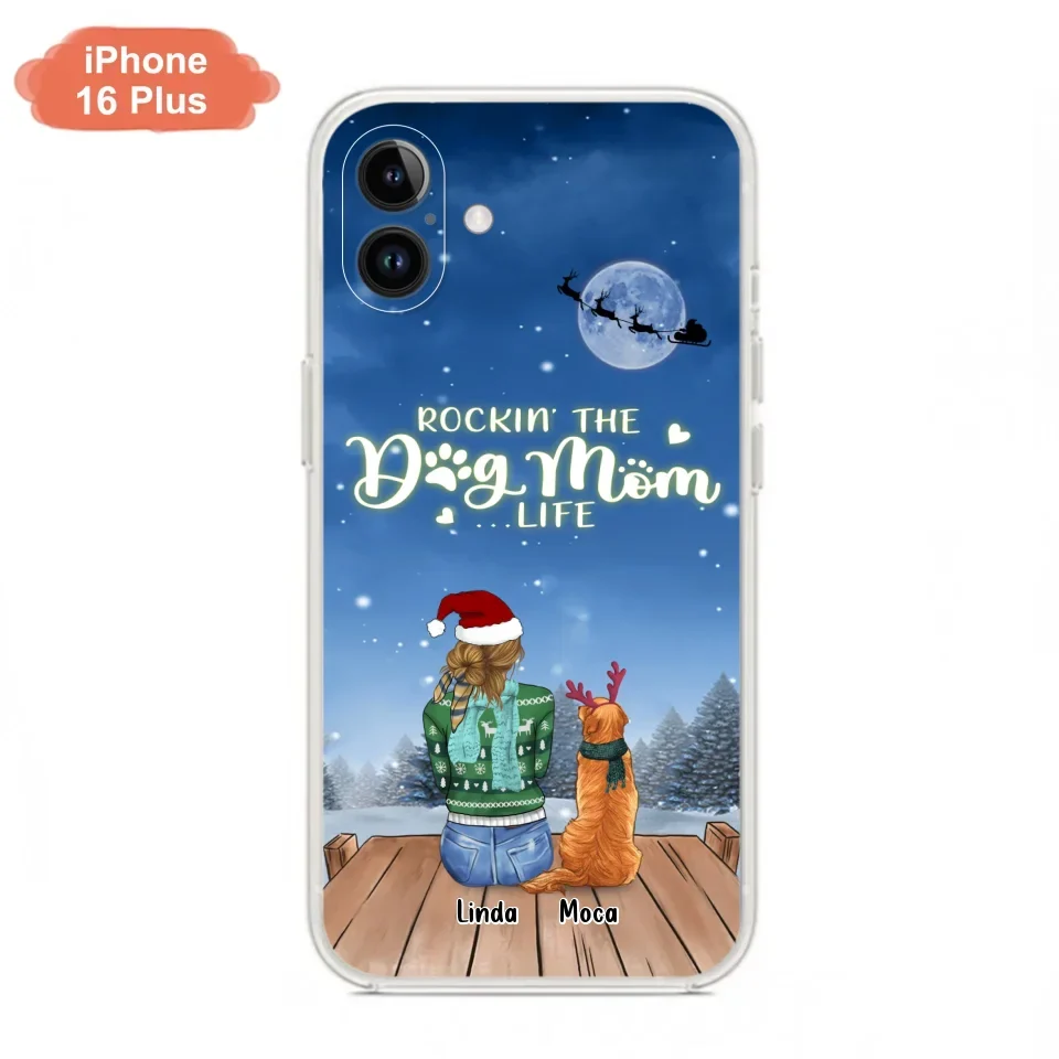 Personalized Christmas Dog Mom Phone Case - Up to 5 Dogs - Gift Idea For Dog Lover/Dog Mom - Rockin' The Dog Mom Life - Case For iPhone And Samsung